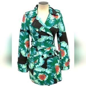 Women’s Banana Republic Floral Belted Colorful Trench Coat. NWOT. Large